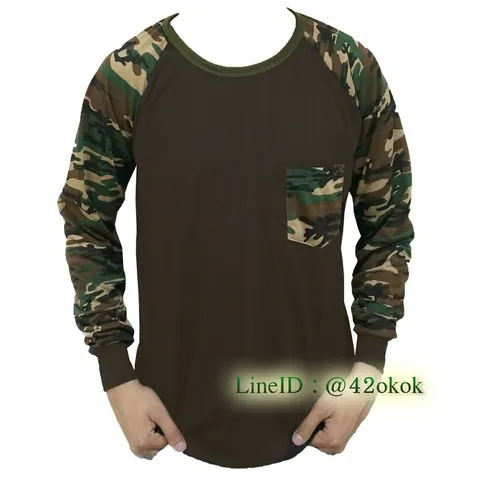 เสื้อสีดำ มีกระเป๋าลายทหาร แขนยาวลายทหาร คอกลม สวยๆ จ้า แบบที่ 6