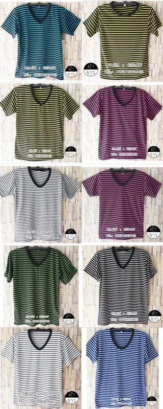 เสื้อ ลาย ขวาง ที่ กำลัง ฮิต สวยๆ คอกลม ถูกที่สุด ขายราคาไม่แพง t-Shirt striped lines แบบที่ 1