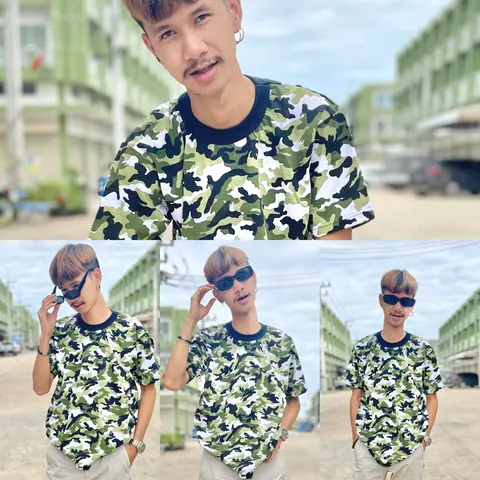 เสื้อลายทหาร เสื้อลายพราง เสื้อทหารเท่ๆ คอกลม แขนสั้นแขนยาว สั่งทำได้เลยนะคะ แบบที่ 2